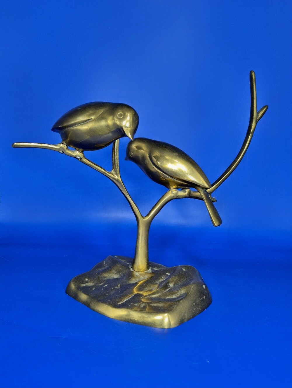 Vintage Solid Brass Double Birds on Branch Sculpture MCM Art Nouveau Figurine